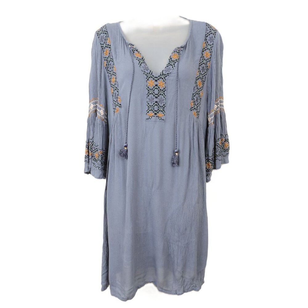 Lucky Brand Embroidered‎ 3/4 Bell Sleeve Boho Embroidery Peasant Dress Small